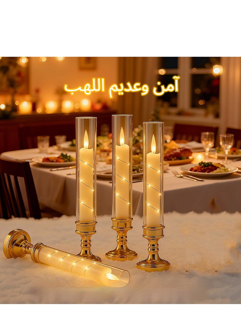 نيوب 6 قطع شموع بدون لهب مع مؤقت عن بعد، شموع LED وامضة مع ضوء سلسلة نجمية مدمجة، شموع إلكترونية رومانسية، قاعدة ذهبية، تعمل بالبطارية، مجموعة شموع زخرفية للمنزل، الزفاف، حفلات العشاء، المهرجانات - Image 5